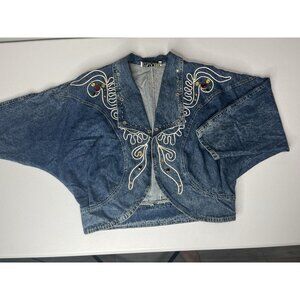 Pado California Batwing Denim Jacket Embellished Distressed Size Medium